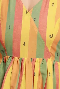 Yellow Multicolor Flared Sleeveless Woven Dress image 5