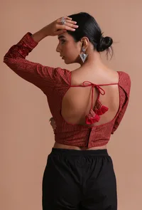 Black Cotton Ajrakh Printed Full Sleeve Blouse image 3