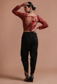 Black Cotton Ajrakh Printed Full Sleeve Blouse image 4