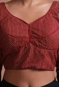 Black Cotton Ajrakh Printed Full Sleeve Blouse image 5