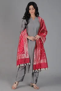 Dull Red Chanderi Brocade Dupatta image 2