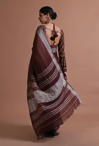 Brown Color Cotton Linen Saree With Unstitched Blouse image 5