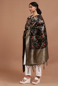 Black Color Semi Silk Dupatta With Zari Weaving image 2