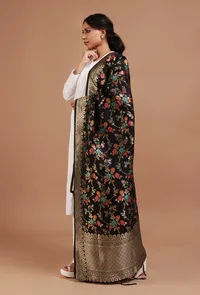 Black Color Semi Silk Dupatta With Zari Weaving image 3