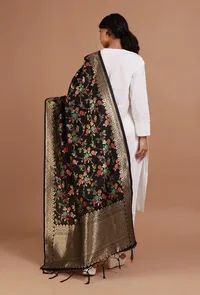 Black Color Semi Silk Dupatta With Zari Weaving image 4