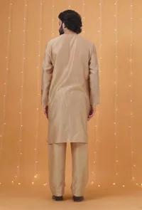 Set Of 3: Pistachio Green Dobby Chanderi Nehru Jacket, Beige Kurta & Pajama image 3