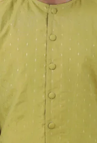 Set Of 3: Pistachio Green Dobby Chanderi Nehru Jacket, Beige Kurta & Pajama image 4