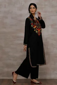 Zoon Black Contrast Wool Pure Woollen Phiran image 3