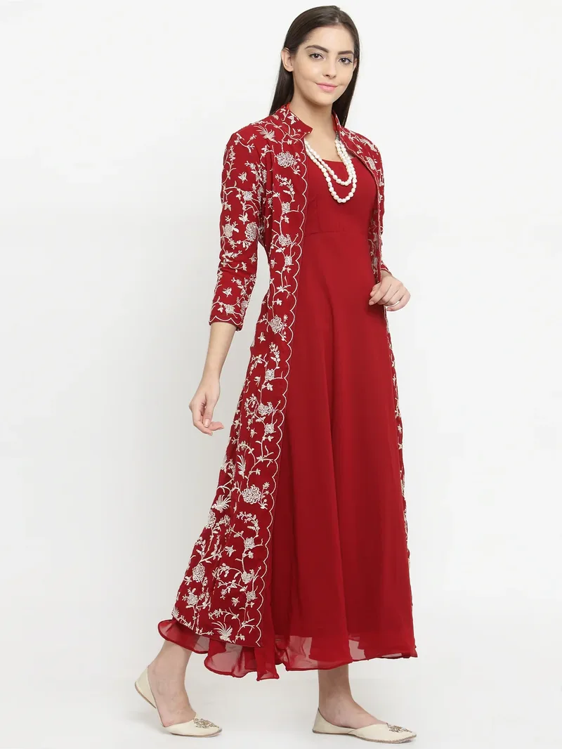 Maroon Cape With Parsi Embroidery