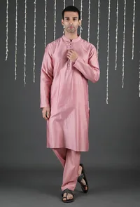 Set Of 2: Yug Carnation Pink Chanderi Kurta & Pants image 1