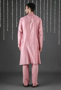 Set Of 2: Yug Carnation Pink Chanderi Kurta & Pants image 4