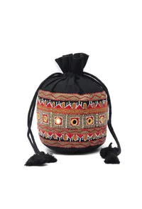 Pebble Black Cotton Mirror Tassels Potli image 2