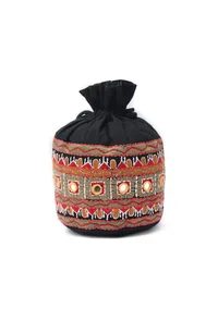 Pebble Black Cotton Mirror Tassels Potli image 4