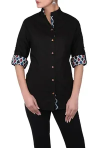 Black A-symmetrical 100% cotton shirt with roll up sleeves image 1