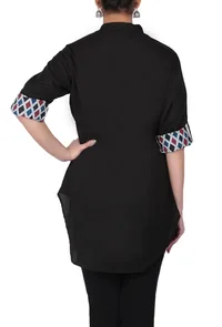 Black A-symmetrical 100% cotton shirt with roll up sleeves image 3