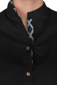 Black A-symmetrical 100% cotton shirt with roll up sleeves image 4