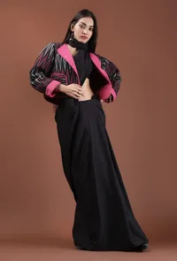 Holly Black & Fuschia Ikat Reversible Short Bomber Jacket image 1