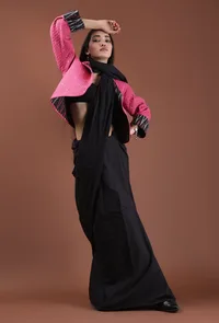 Holly Black & Fuschia Ikat Reversible Short Bomber Jacket image 2