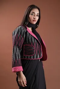 Holly Black & Fuschia Ikat Reversible Short Bomber Jacket image 3