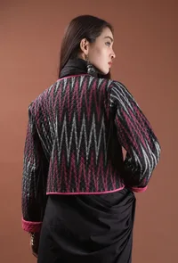 Holly Black & Fuschia Ikat Reversible Short Bomber Jacket image 4