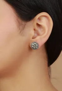 Antique Floral Embossed Stud Earrings image 1