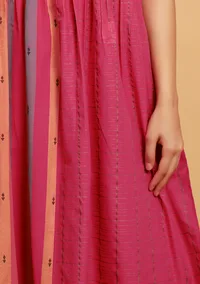 Pink Checks And Stripe Sleeveless Flared Woven Kurta image 5