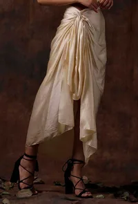 Off white Stitched Drape Satin Skirt image 2