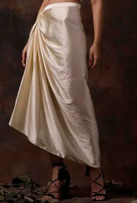 Off white Stitched Drape Satin Skirt image 3
