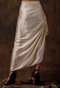 Off white Stitched Drape Satin Skirt image 4