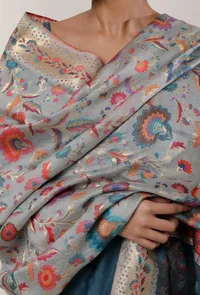 Set of 3: Teal Blue Slip Kurta with Palazzo and Kani Dupatta image 2