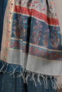 Set of 3: Teal Blue Slip Kurta with Palazzo and Kani Dupatta image 6