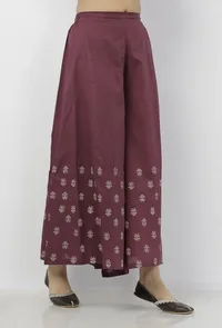 Iya Purple Floral Hand-Block Printed Cotton Palazzo image 2