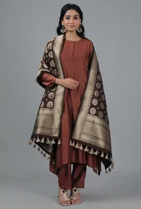 Gold & Walnut Brown Bandhani Brocade Dupatta image 1