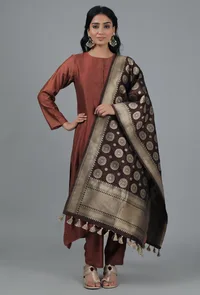 Gold & Walnut Brown Bandhani Brocade Dupatta image 2