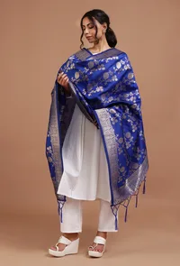 Blue Color Semi Silk Dupatta With Zari Weaving image 2