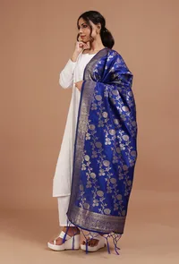 Blue Color Semi Silk Dupatta With Zari Weaving image 3