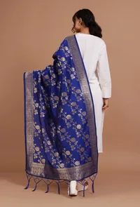 Blue Color Semi Silk Dupatta With Zari Weaving image 4
