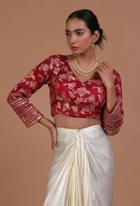 Maroon Color Raw Silk Embroidered Blouse image 1