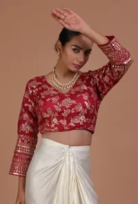 Maroon Color Raw Silk Embroidered Blouse image 4