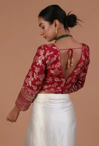 Maroon Color Raw Silk Embroidered Blouse image 6