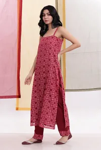 Carmine Red Brasso Organza Slip Straight Kurta image 2