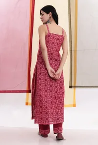 Carmine Red Brasso Organza Slip Straight Kurta image 3