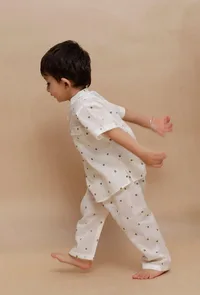 Set of 2: Off-White Polka Dot Printed Shirt and off-white Polka Dot Printed Pant image 2