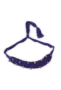 Violet Thread & German Silver Tribal Choker With Beads image 2