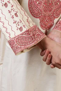 Off-White Woolen Sozni Embroidered Phiran- Free Size image 6