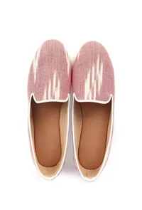 Salmon Pink & Tawny Brown Ikat Flat Cruelty Free Leather Ballerina image 2