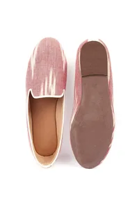 Salmon Pink & Tawny Brown Ikat Flat Cruelty Free Leather Ballerina image 3