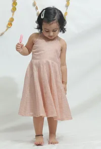 Peach Pink Chanderi Dress image 1