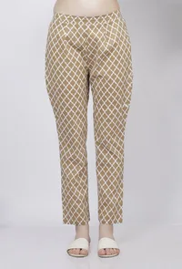 Muse Brown Quatrefoil Hand-Block Printed Cotton Pants image 1