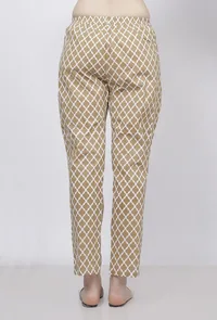Muse Brown Quatrefoil Hand-Block Printed Cotton Pants image 4
